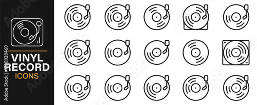 Line art vinyl LP spinning record graphics for party, club, and retro themes
