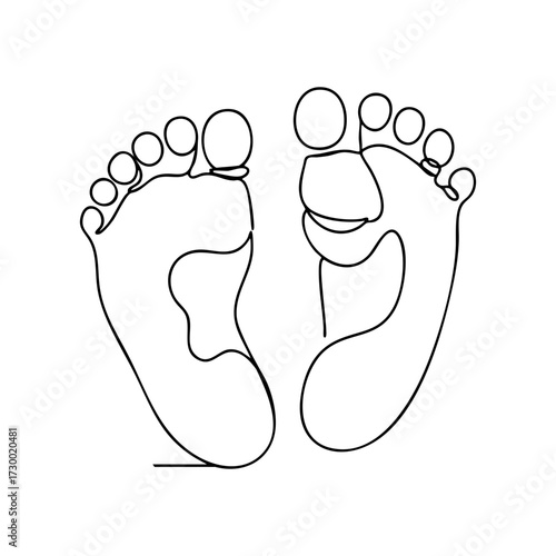 Vector line art of human feet, continuous outline drawing of soles, minimalist anatomical illustration