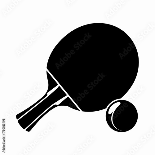 Black and White Ping Pong Paddle and Ball Graphic Illustration Sports Equipment Table Tennis Recreation Fun Activity Competitive Game Vector Image