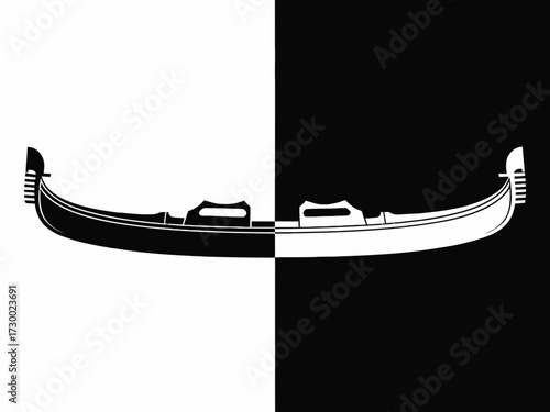 Gondola silhouette in black and white evoking Venice and Italian culture travel dreams artistic minimalist design