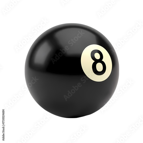 3d Black eight ball billiards pool ball isolated on transparent background