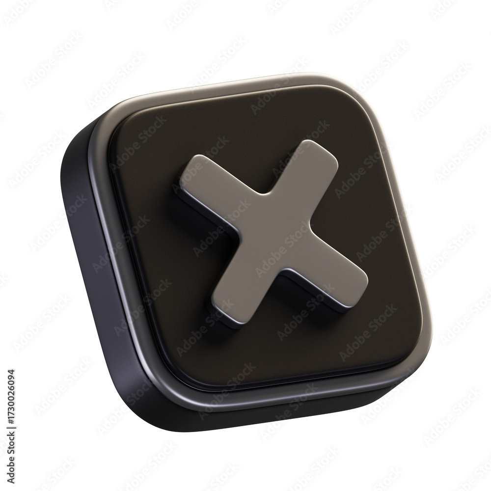 Obraz premium PNG 3D Black Cross Mark Icon with X Wrong Cancel Symbol