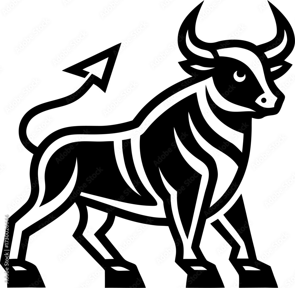 Fototapeta premium Bull market stock, vector line art icon, black and white, white background