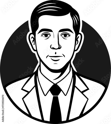 Businessman, vector line art icon, black and white, white background