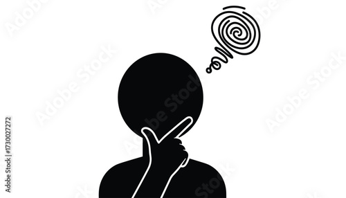 Vector art of silhouette of a person thinking with a question mark symbol above their head 