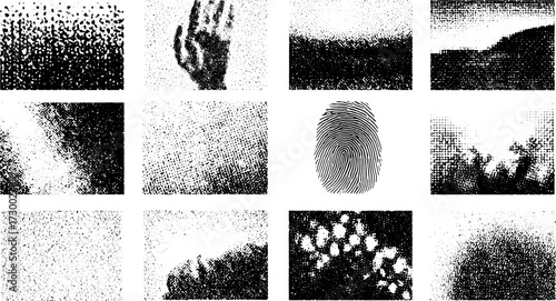 Fingerprint and texture patterns in black and white. Abstract vector illustration set showcasing modern art style.