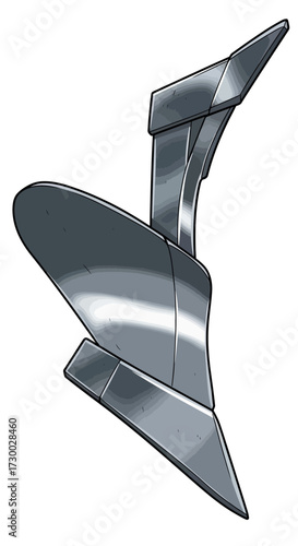 Metal plow agricultural equipment isolated on white background for farming and cultivation.