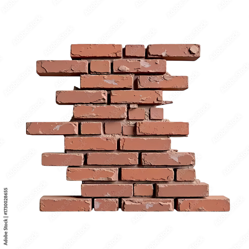 Obraz premium Broken brick wall isolated on transparent background