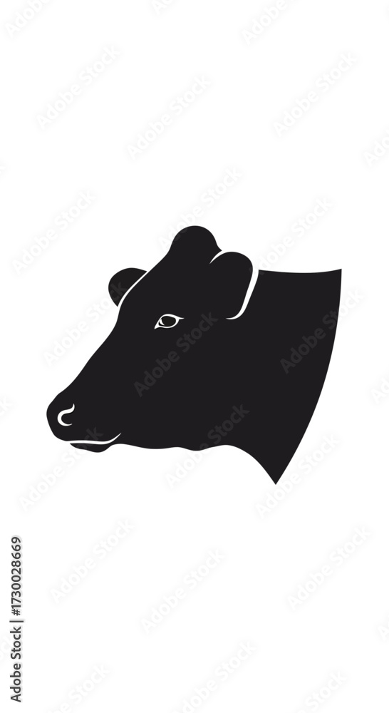 Obraz premium Black silhouette of a cow head on a white background.