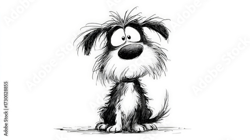 Frazzled Nervous Dog Cartoon in Black and White Ink Drawing. Generative AI