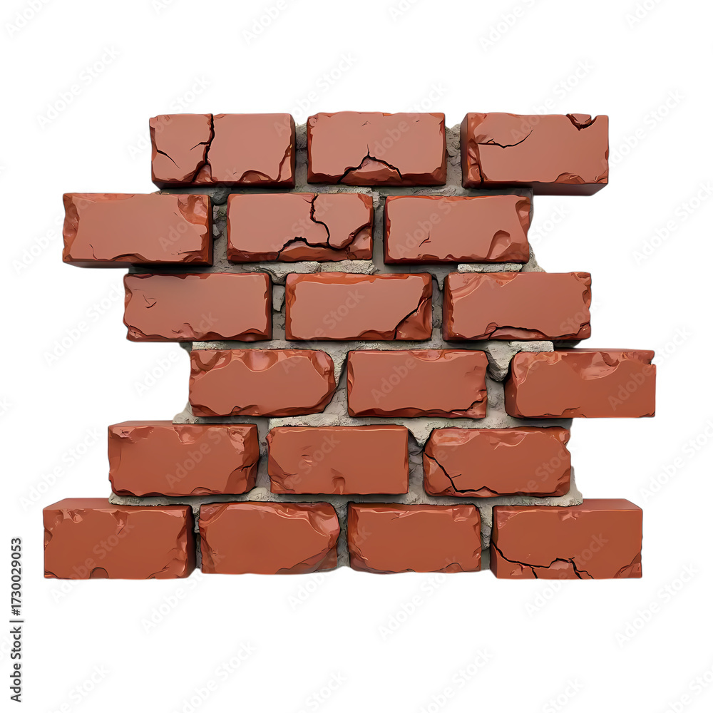 Obraz premium Broken brick wall isolated on transparent background