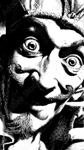 Dramatic face illustration in black and white. Unique vector graphic set with expressive details showcasing artistic craftsmanship.
