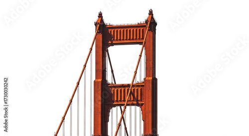 Golden gate bridge detail isolated on transparent background, an iconic landmark of san francisco