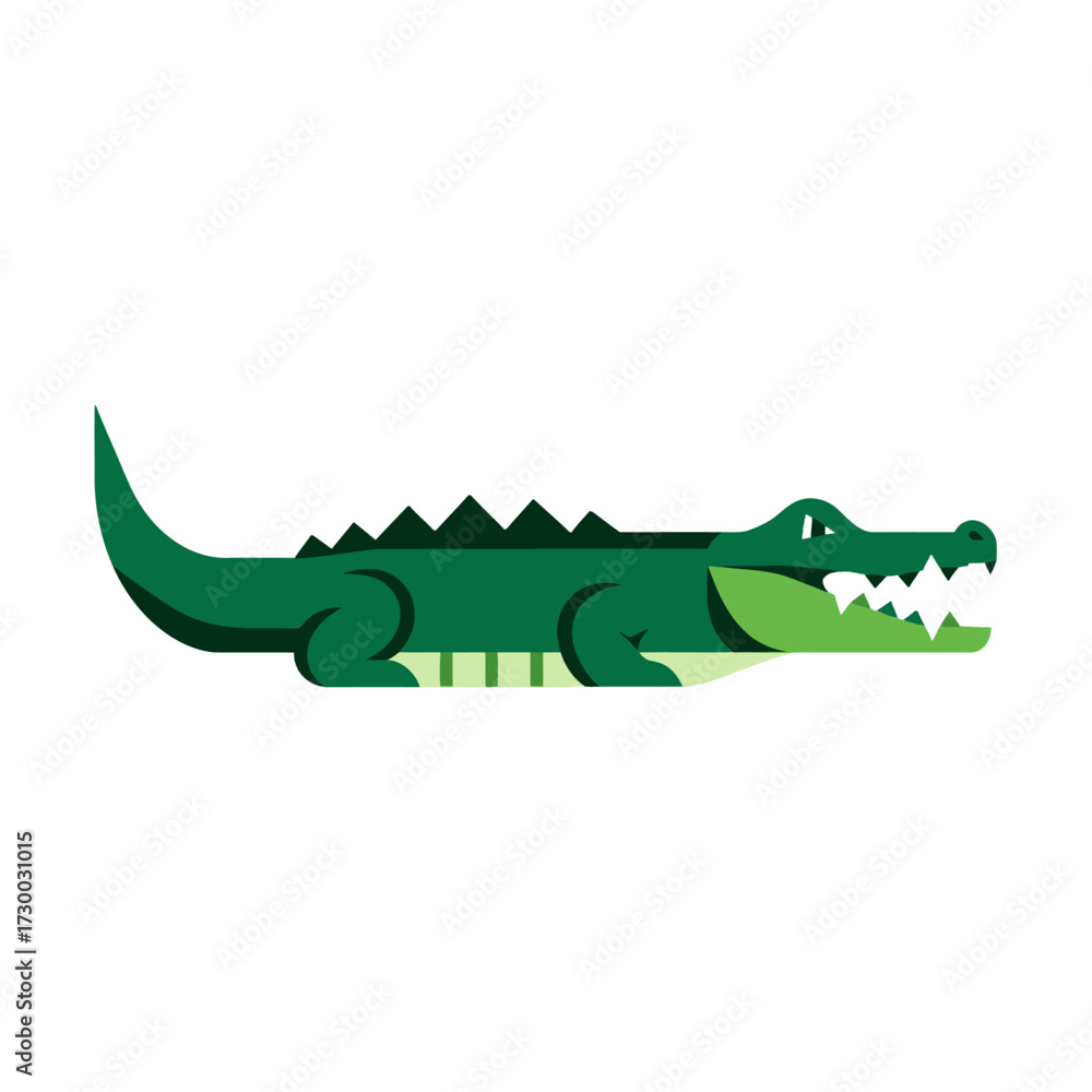 Obraz premium Stylized Green Crocodile with Sharp Teeth and Spiked Back.