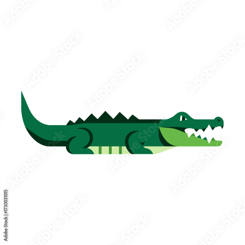 Stylized Green Crocodile with Sharp Teeth and Spiked Back.