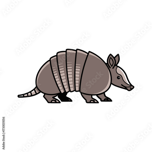 Cartoon Armadillo Illustration with Detailed Shell and Distinct Features.