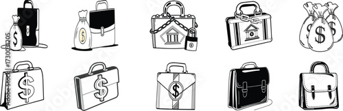 Set of bueness dolar bag vector illustration design