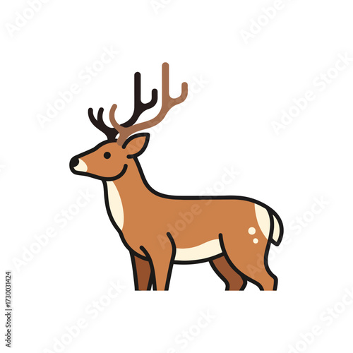 Majestic brown deer with impressive antlers standing gracefully.