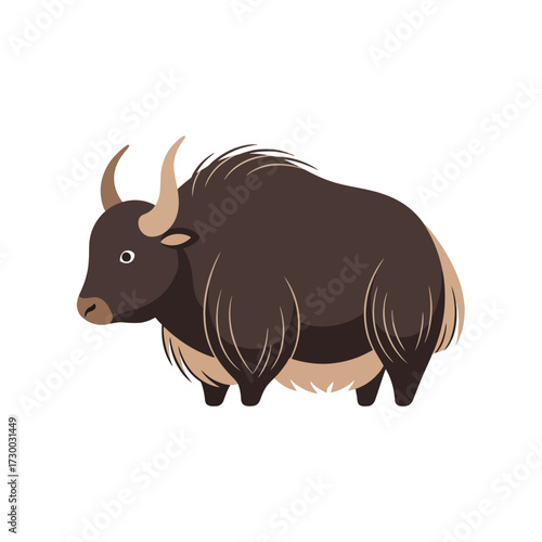 Stylized cartoon illustration of a large brown yak.