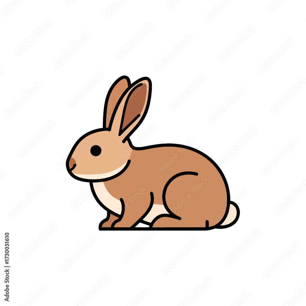 Fototapeta premium Cute Brown Rabbit Sitting Side View Illustration.
