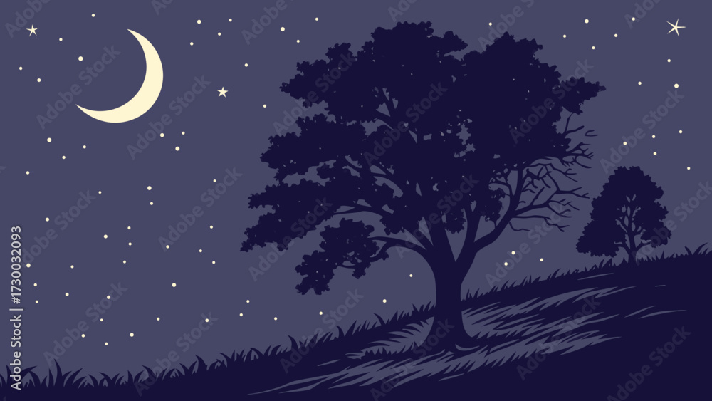Naklejka premium night landscape with moon