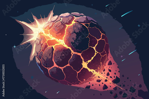 Dynamic Asteroid Glowing With Cracks Bold Cosmi High-Quality Stock Image