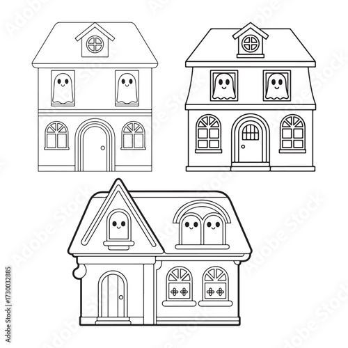 Spooky haunted houses with ghostly figures for halloween decorations and crafts silhouette