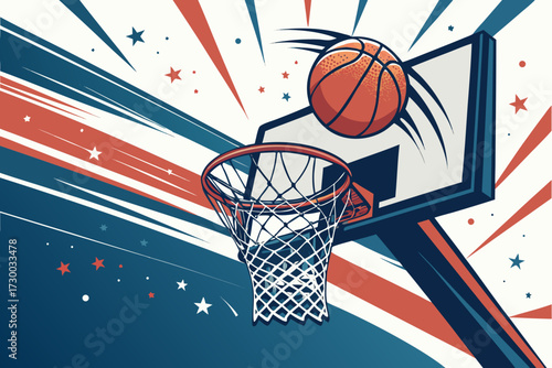 Basketball Hoop With Ball Flying Through Bold Creative Visual Great for Commercial Projects