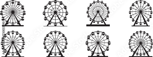 A set of Ferris wheel black and white silhouette vector illustration flat design