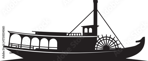 Traditional wooden gondola boat black and white silhouette vector illustration