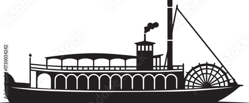 Traditional wooden gondola boat black and white silhouette vector illustration