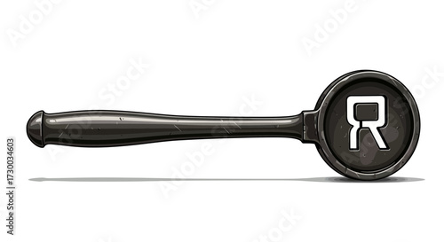 Black gavel with white symbol on a white background.