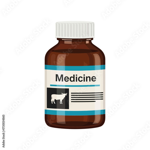 Medicine bottle with label featuring a dog silhouette on a white background.