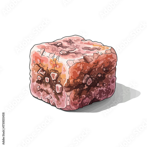 A single reddish cube with crystalline structure isolated on a white background.