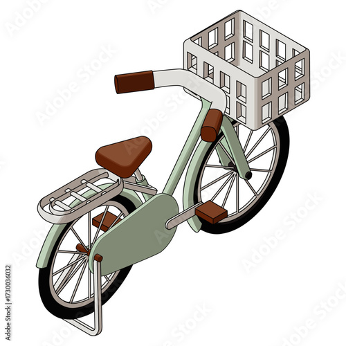 アイソメトリックな自転車のベクターイラスト。右面法、主線のある素材。