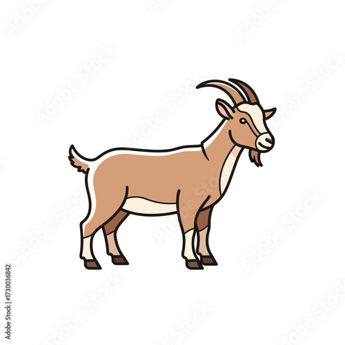 Cartoon goat standing isolated on white background.