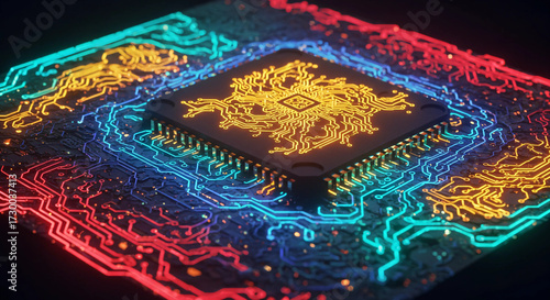 Futuristic AI Algorithm Creating Digital Artwork