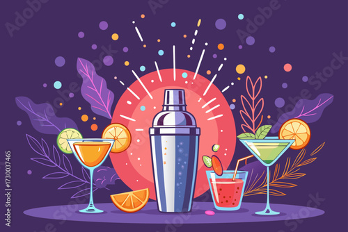 Elegant Cocktail Shaker With Glowing Drinks Splash Bold Creative Visual