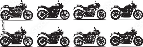 A set of Motorcycle black and white silhouette vector illustration flat design