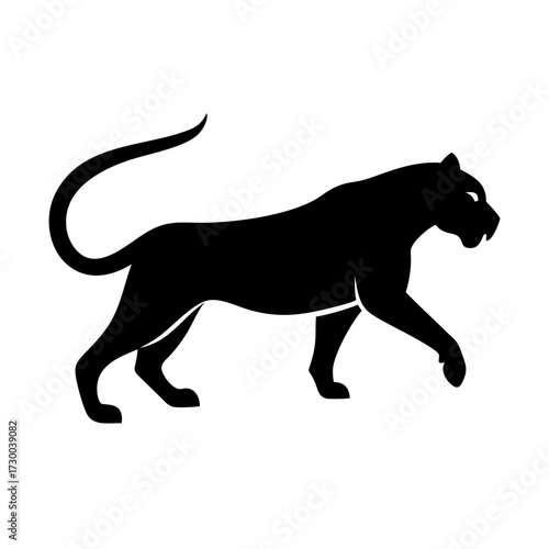 Sleek black panther strides forward with power, a symbol of grace and strength, perfect for wildlife projects, branding, and design elements needing impact