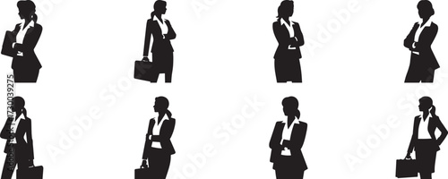 A set of Business professional confident stride silhouette vector illustration flat design