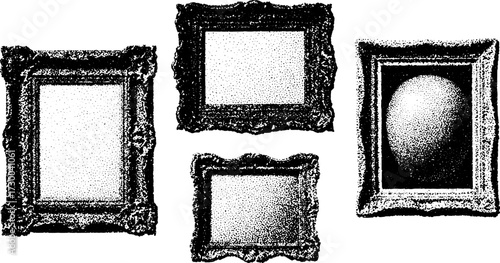 Vintage frames in black and white. Decorative vector illustration set showcasing ornate and empty designs for art display.