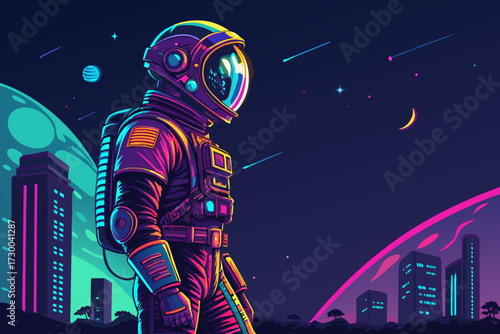 Stunning Cyberpunk Astronaut Glowing Neon Armor Bold Creative Visual