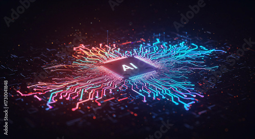 Futuristic AI Algorithm Creating Digital Artwork