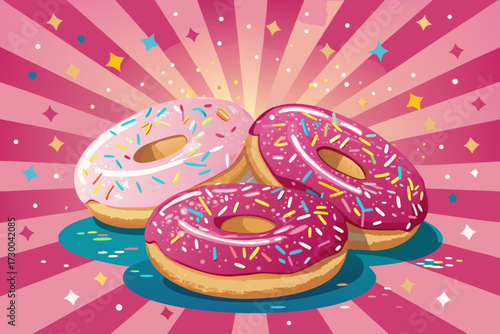 Stunning Donuts With Glowing Sprinkles Bold Sweet High-Quality Stock Image