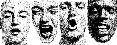 Faces showing various emotions, including anger, happiness, sadness, and fear. Simple vector illustration in black and white style set.