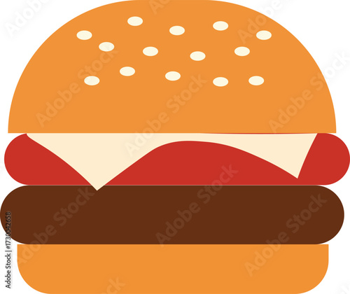 Flat vector cheeseburger with cheese and patty fast food illustration for lunch snack and restaurant menu concept