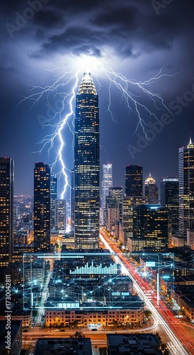Cityscape Lightning Strike Night.