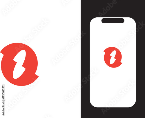 Modern abstract red logo on phone mock up, vector design for business or app icon, minimal and clean style