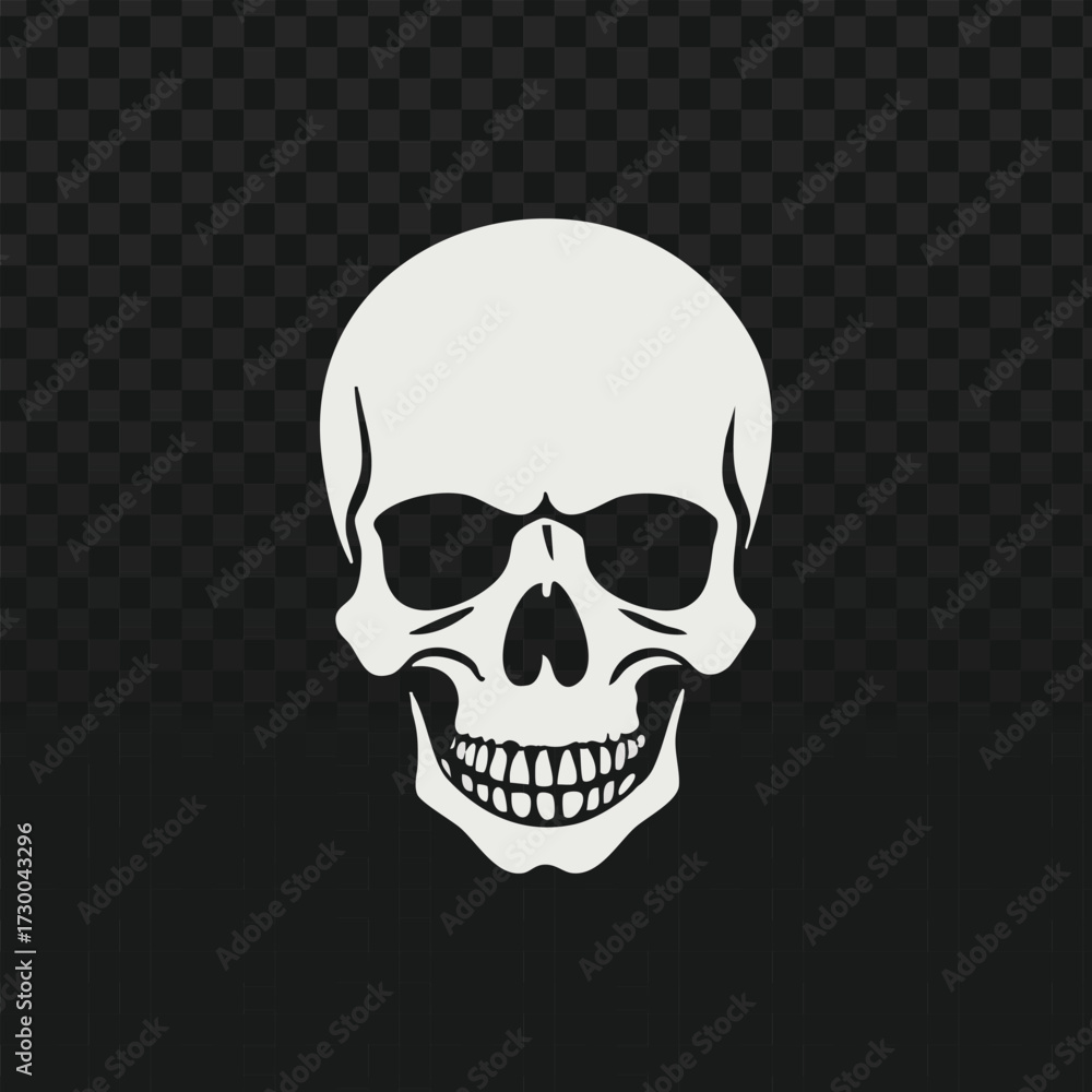 Fototapeta premium High-contrast skull illustration with a clean, bold style. Perfect for Halloween, medical diagrams, anatomy projects, tattoos, edgy designs, or rebellious themes in digital and print graphics.
